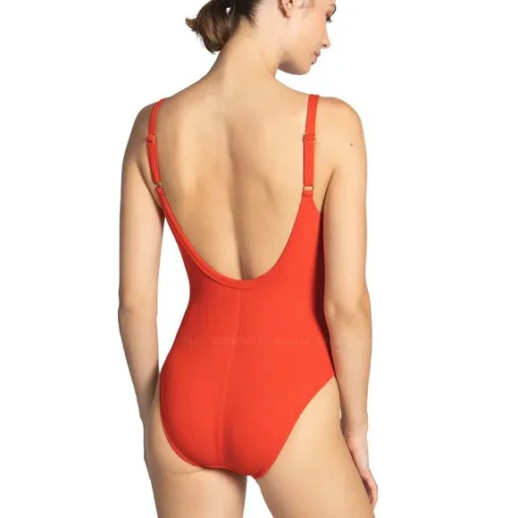 NWOT Orange Robin Piccone Amy V-Neck One Piece Size 12 - Picture 2 of 4